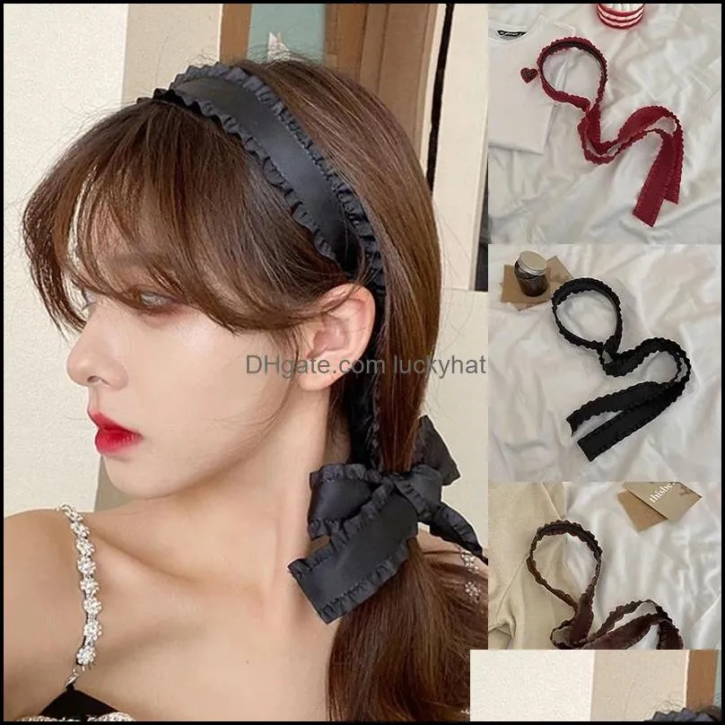 Clips Barrettes Jewelry Jewelrysuper Fairy Fairy Women Long Ribbon Headbands Streamers Bow Hoop 탄성파 헤어 밴드 복고풍 Lady Coffee Black