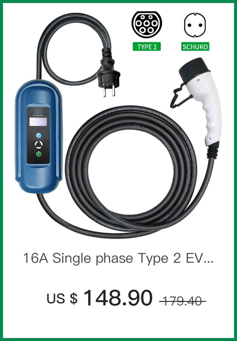 Car Level 2 EV Type 2 Ev Charging Cable 16A 11kw 3Phase IEC 62196 2 CEE  Plug EVSE For Electric Vehicle Charger From Vamefun, $703.44