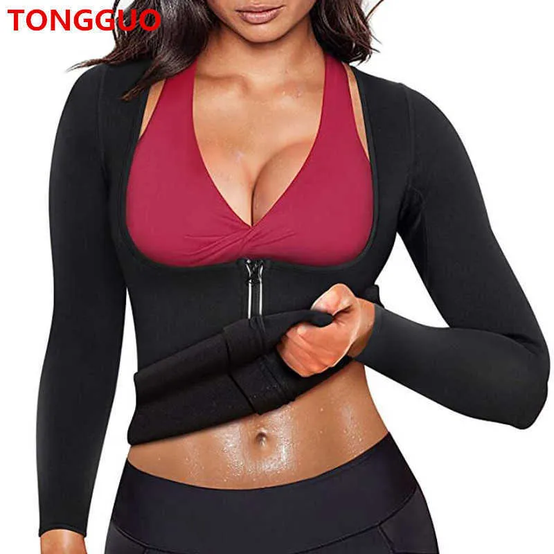 Женщины Сауна костюма талии тренер неопреновые рубашки для спортивных тренировок корсет тепло тело для похудения с длинным рукавом пот рубашки 210708