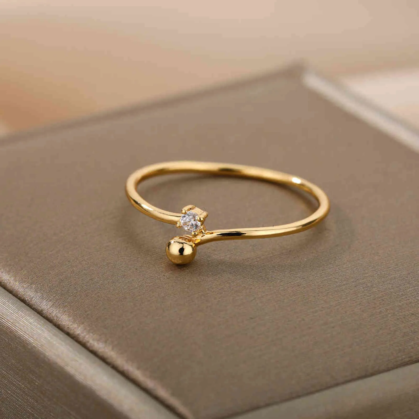 Enkel rund pärla Zircon ringar för kvinnor rostfritt stål guld geometrisk justerbar ring femme bröllop förlovning smycken gåva g1125