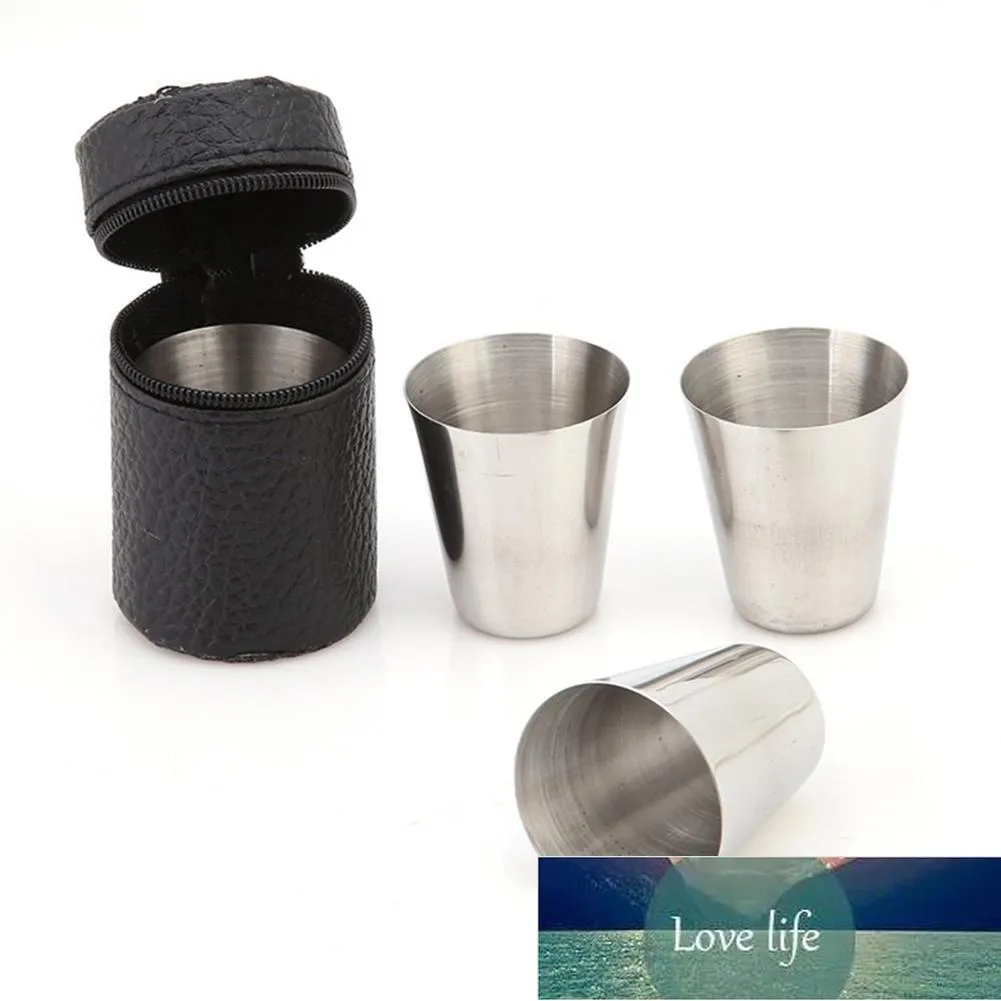 4 Teile/satz Schnapsglas Tragbare Becher Set Becher Wein Tasse Poliert und Leder Wrap 30 ml Edelstahl Mit Leder Abdeckung Tasche Fabrik preis expert design Qualität Neueste