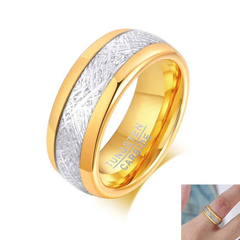 8mm Gold Tungsten Wedding Band Ring for Men Classic Fashion Jewelry Mens Accessories Gift Engagement Rings