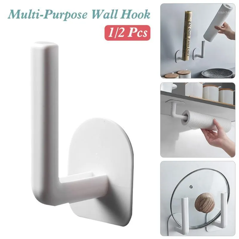 Hooks Rails Multi-Purpose Wall Hook Självhäftande papperspottlockhållare Arrangör för kök Badrum Drop grossist snabb leverans