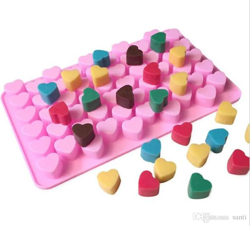 Wholesale Moulds 55 Holes Bake Cake Mold 1.5 Mini Heart Silicone Chocolate Fondant Jelly Cookie Muffin Ice Flexible Cupcake