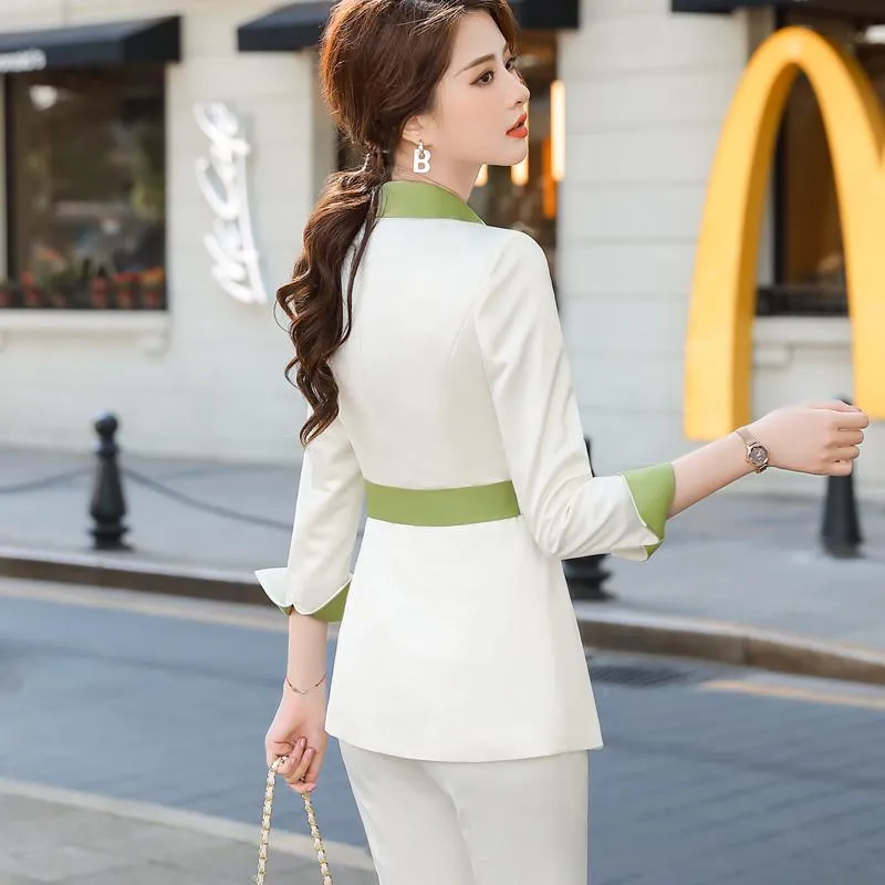 即納複数購入可能 ホワイトスーツ女性のファッション春の気質オールドブイスフォーマルスリムブレザーとパンツオフィスレディースハイエンドワーク着用黒人女性の2つのピース 傷ありのため特価 Apparel Women S Clothing Com