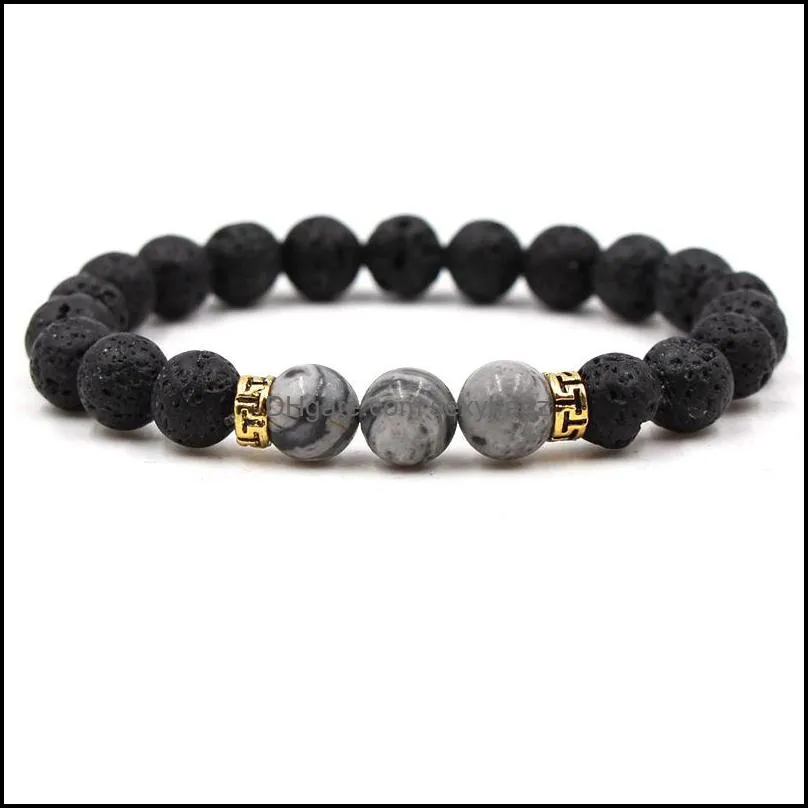 Lava Beaded Bracelets Beautifully Pretty Jewelry Natural black & white Stone Bead Yoga Chakra Bracelet Lava Rock Stone Bracelet