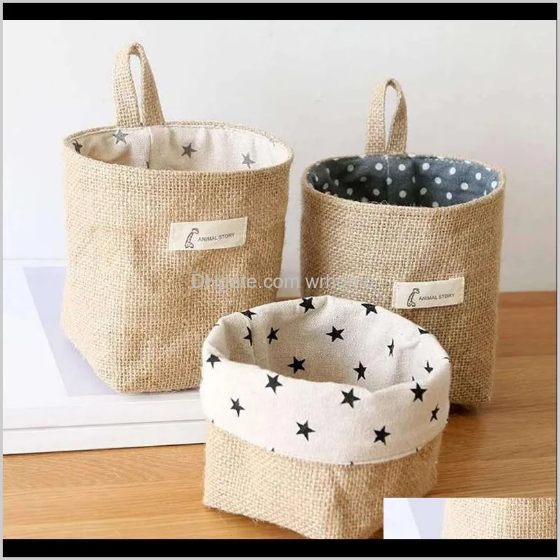hanging pocket storage basket small sack sundries organizer cosmetic organizer cotton linen wall-mounted bag home decor hot sale