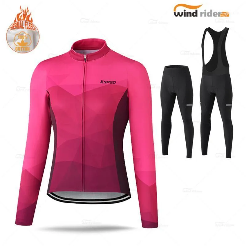 Femme hiver à manches longues cyclisme maillot ensemble thermique polaire vêtements formation uniforme mode simplicité garder au chaud Suit1