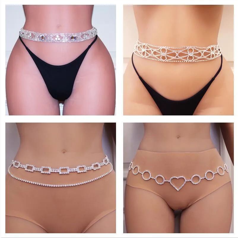 Glänsande rhinestone bälte kvinnors sexiga navel midja kedja kropp smycken för bikini sommar strand tillbehör