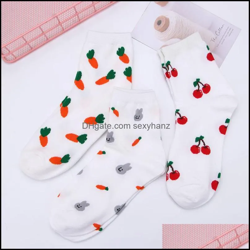 Socks & Hosiery Cute Cartoon Carrot Omelette Cherry Pizza Women Cotton Korean Sweet Wild Tube Harajuku Sock Fuzzy