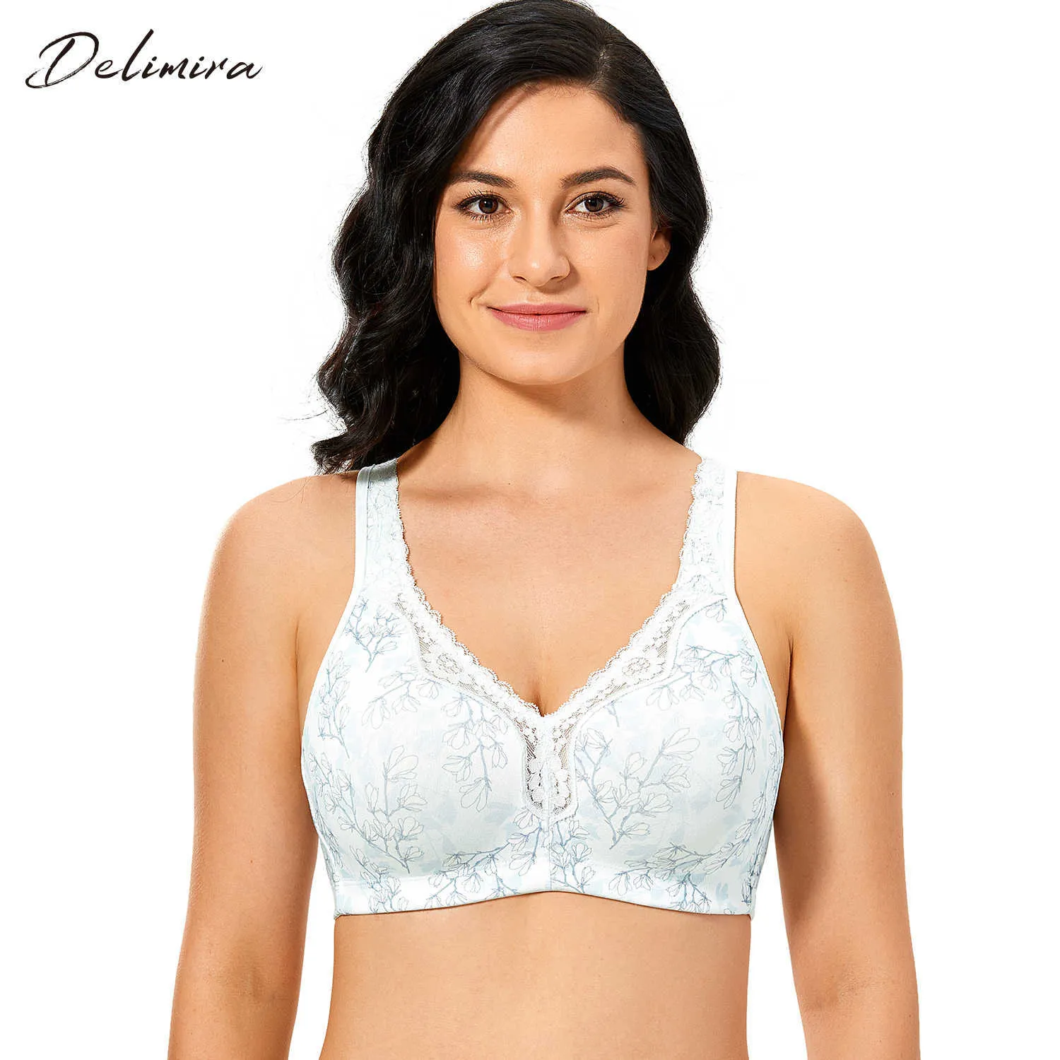Delimira Women's Lace Non-Foam Comfort Cotton Wire-Free Plus Size BH 210623