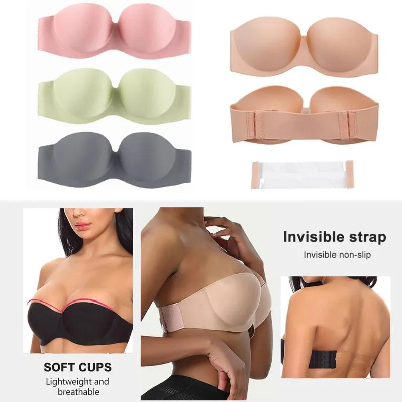 Strapless Bra For Woman Invisible Tops Seamless Breathable Wire-free  Anti-slip Wedding Brassiere Push Up Bras Female Lingerie