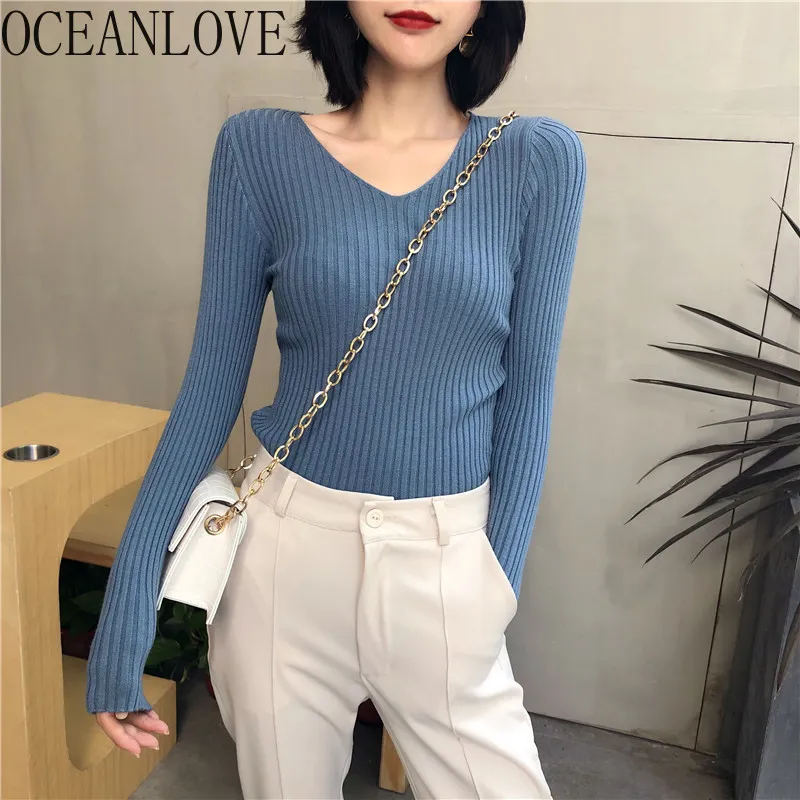 Pullovers V Neck Autumn Winter Basic Sweaters Women Elegant 9 Colors All Match Sueter Mujer Korean Fashion Slim 17470 210415