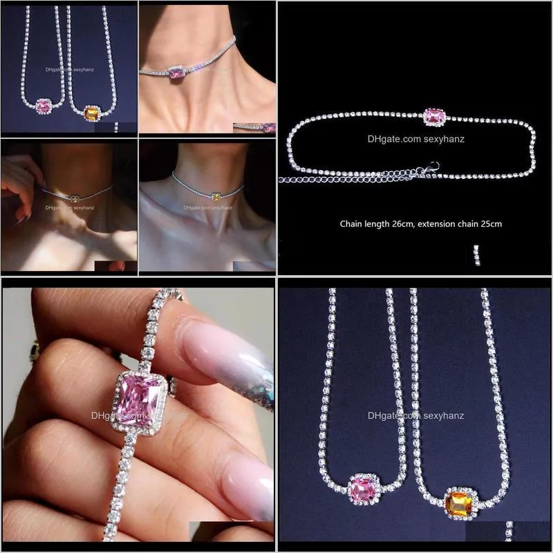 Star Luxury Crystal Simple Choker Necklace for Women Pink Collana Kolye Bijoux Collares Mujer Gargantilha Collier Gift