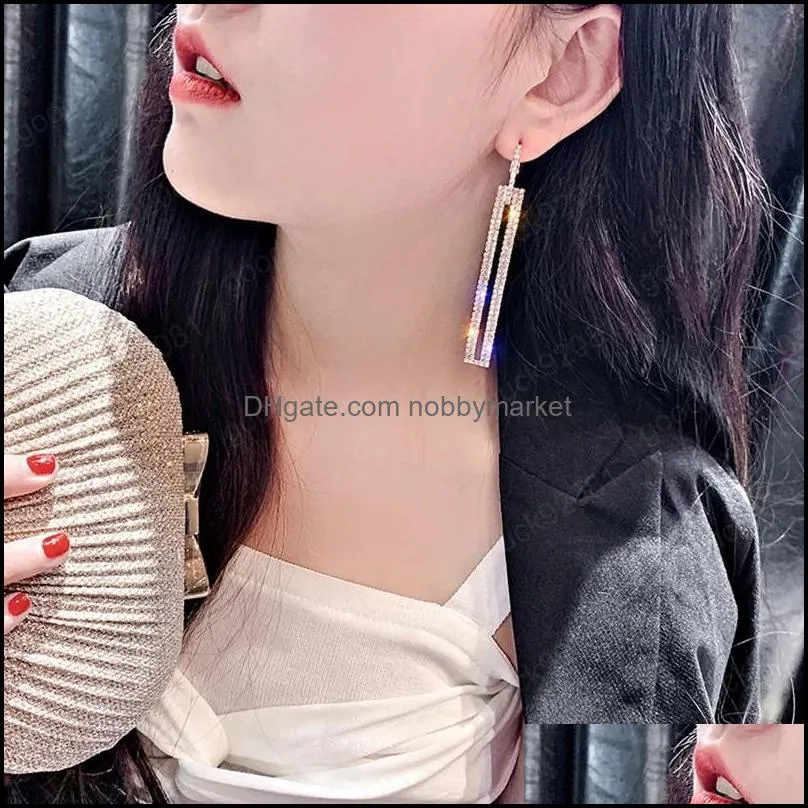 Shiny Fashion Long Geometric Drop Earring Luxury Rectangle Rhinestone Earring Jewelry Woman Korean Dangle Earrings