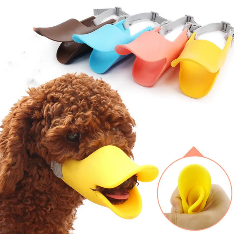 Museruola per cani Maschera per anatra carina in silicone per cani Anti morso Smetti di abbaiare Museruole a bocca grande e piccola Accessori per animali domestici S M L