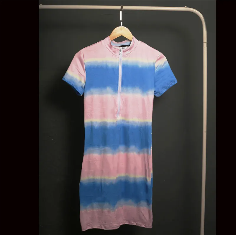 Regenboog Neon Tye Dye Sexy T-shirt Jurk Vrouwen Zomerkleding Merk Mode Korte Mouw Mini Bodycon Jurken335p