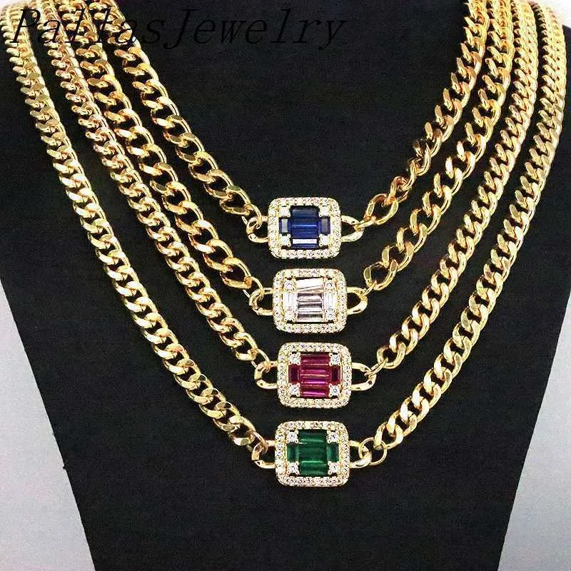 Cuban Women's Chain Necklace, Gold, Thick and Shiny, Zircon Crystal, Czech, Punk, Hip Hop, Jewelry, 5-piece Set Q0809