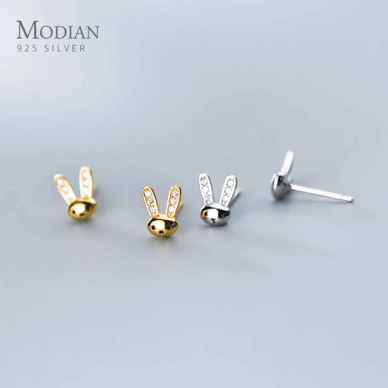 Trendig 925 Sterling Silver Mini Kanin Anti-Allergy Stud Örhänge För Kvinnor Korea Style Tiny Ear Pin Fine Smycken Brins 210707