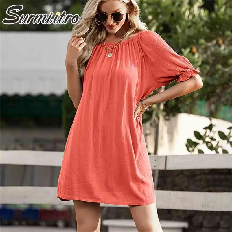 Sexy Short Sleeve Women Dress Summer Ruffles Lace UP Loose Sundress Backless Beach Party Sun Mini Female 210421