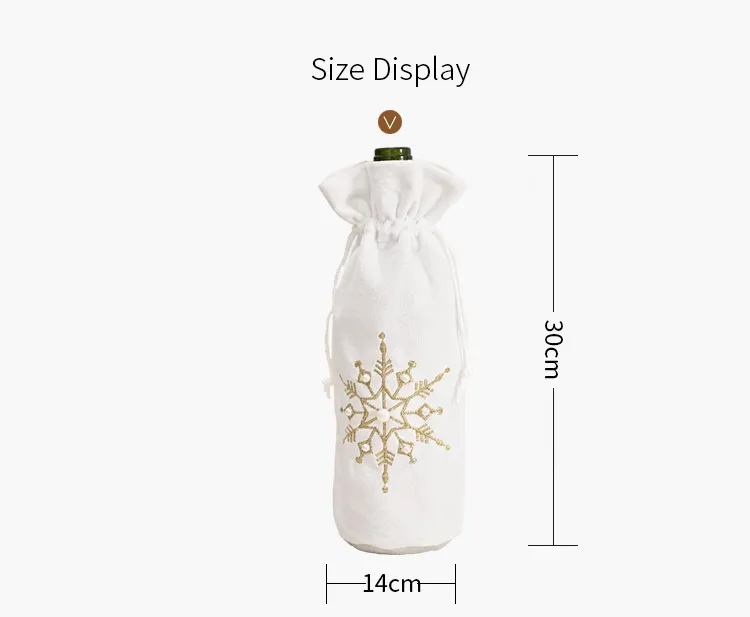 Double Drawstring Snowflake Beads Wine Bottle Bag Cover Christmas Decoration White Cloth Bottles Covers Champagne silver Color HH21-758