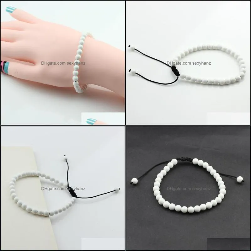 Top Quality 6mm White Round Smooth Stone Beads Bracelets For Women Or Men DIY Hand Made Strand Size Adjustable Beaded, Strands