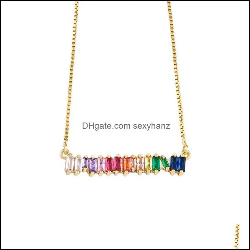 Evil Eye Necklace Gold Cubic Zirconia Rainbow Long Chain Bar Pendant Necklace Fashion Jewelry Womens Accessories nke-p31