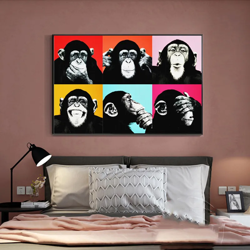 Kolorowe Małpy Płótno Obrazy sztuki zwierząt Plakaty Drukuj do salonu Wall Art Cuadros Pictures Home Decor