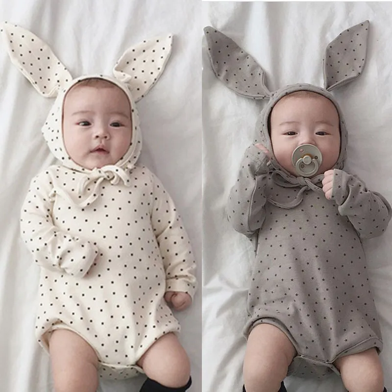 Baby Bodysuit Spring Clothes Rabbit Triangle Climbing Pure Cotton One-piece Bag Fart Hat Set 210429