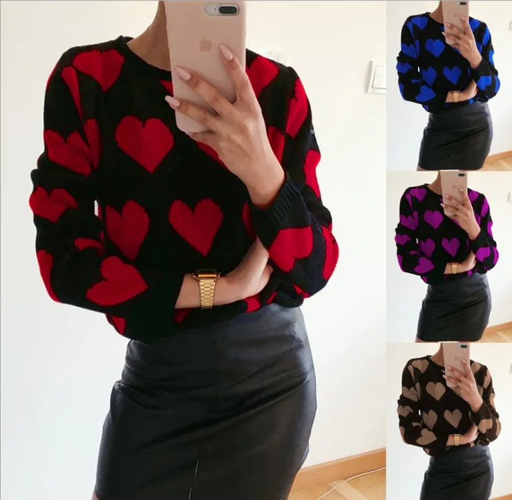 Women`s Sweaters Miss Autumn And Winter Casual Round Neck Love Long Sleeve Female Hair