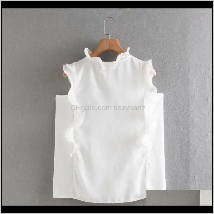 new women ruffles decoration sleeveless casual chiffon blouse female pearl buttons white shirts leisure chic chemise tops ls6551 0gut#