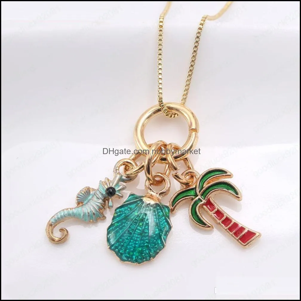 new design baby diy cute chain necklace shell / Seahorse pendant necklace for girls children gift gold color jewelry