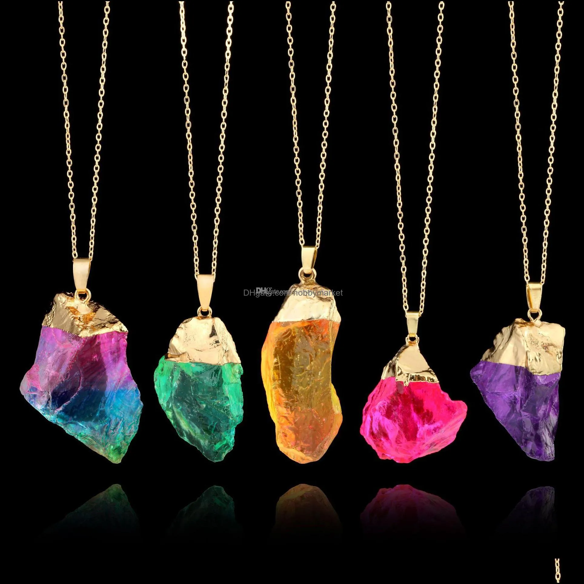 Pendant Necklaces & Pendants Jewelry Luxury Quartz Natural Stone Irregar Crystal Druzy Healing Gemstone Gold Chain Necklace For Women S Drop