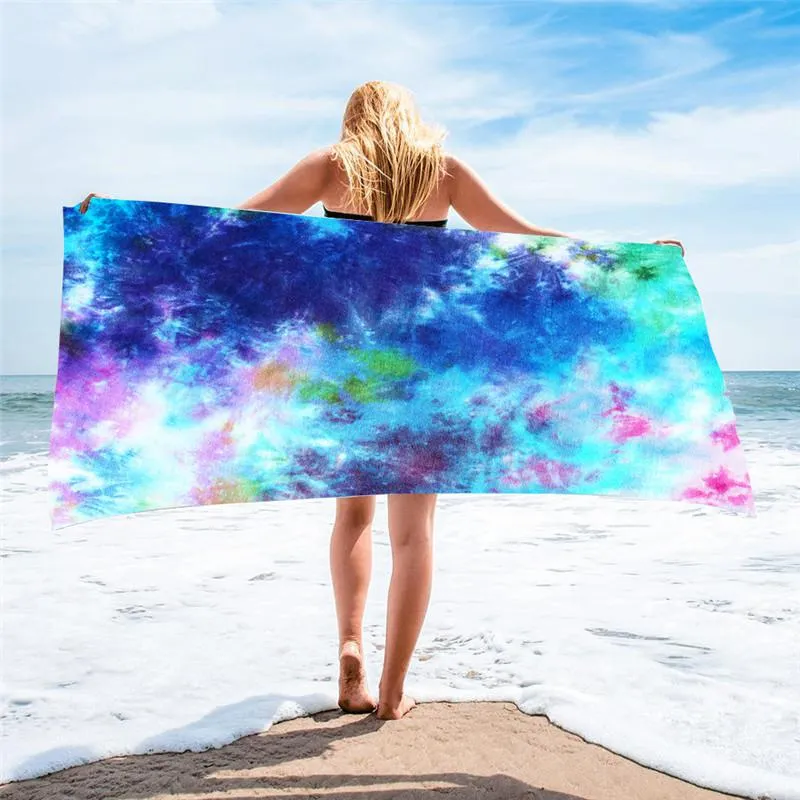 Tie Dye Beach Towel Square 150*75 cm Towels Fabric Material Rainbow Superfine Fiber Water Absorption Bath Cover for Adult