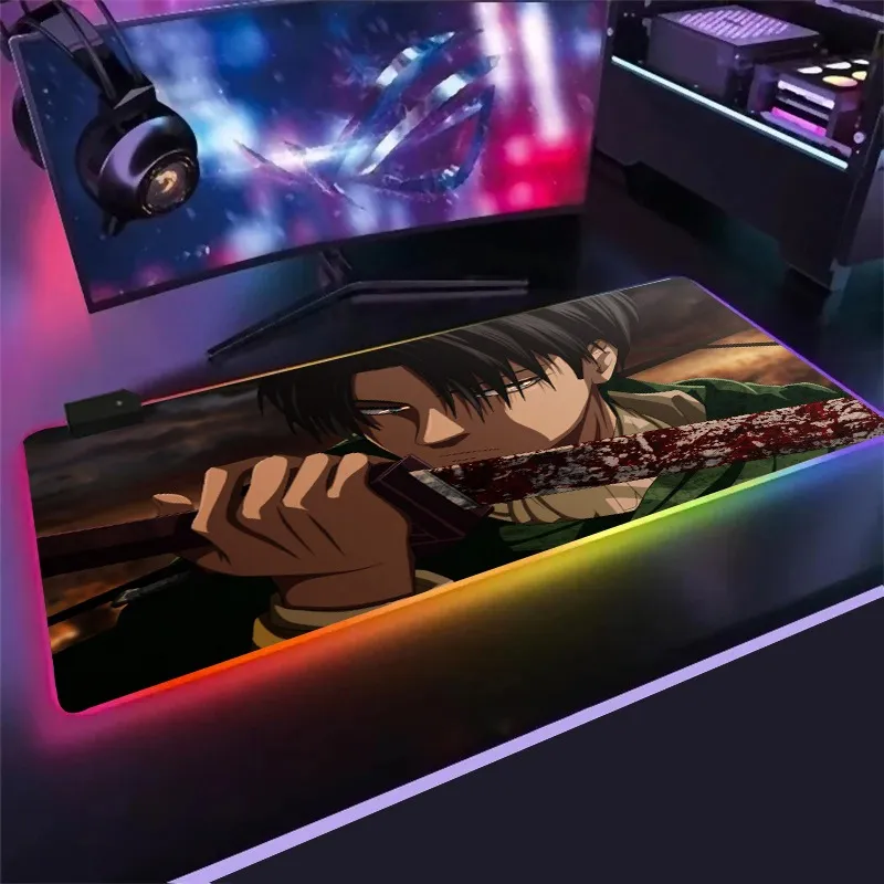 RGB Anime Attack On Titan Anime Mouse Pad Gaming Computer Mousepad LED  Large Gamer Mausepad Carpet Big LED Keyboard Mouse Pad From 15,65 €