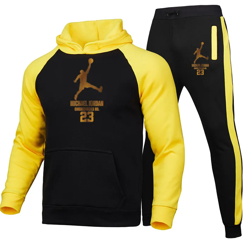 New 2 Pieces Sets Tracksuit Power Print Men Hooded Sweatshirt Pants Pullover Hoodie Sportwear Suit Casual Sports Men Clothes