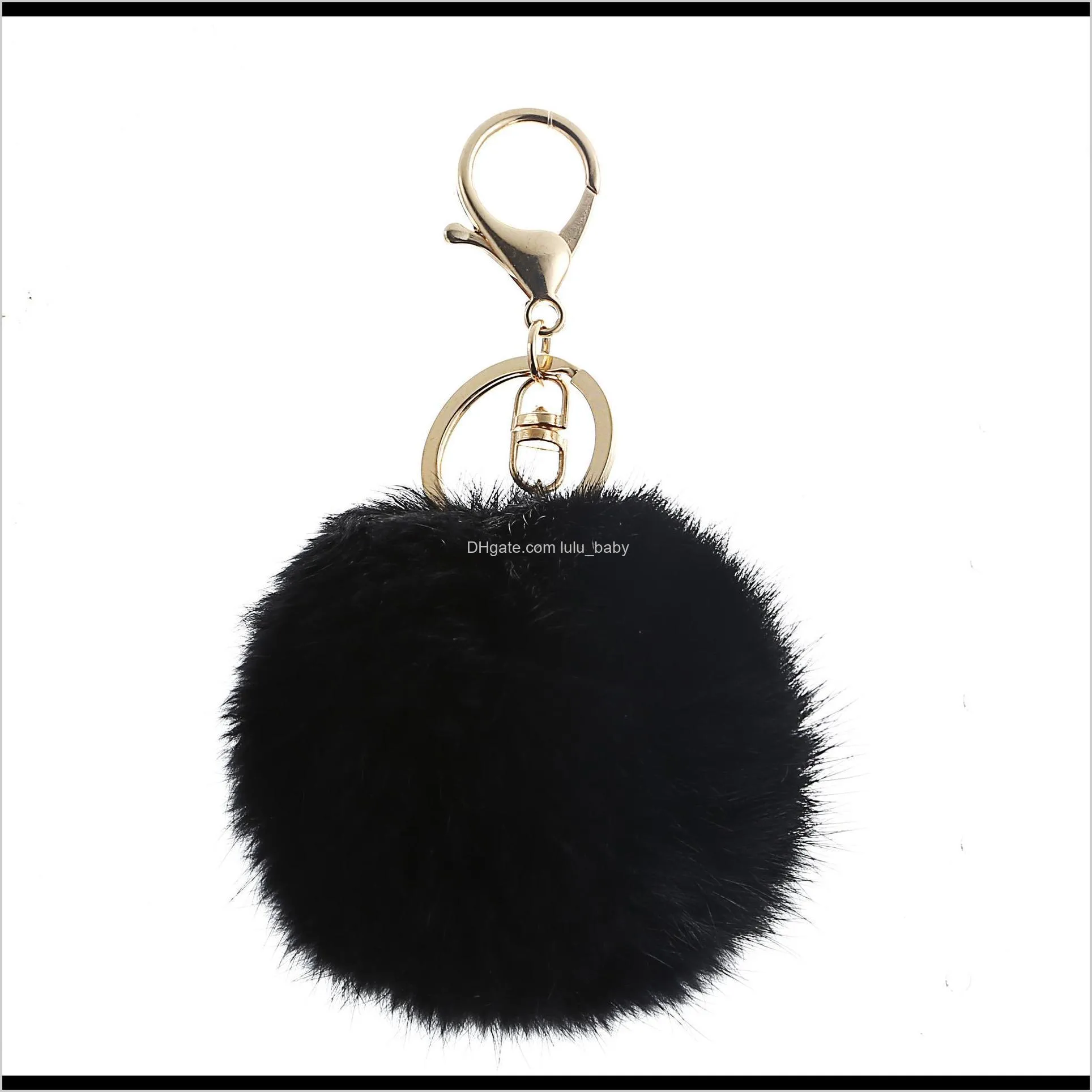 luxury genuine 8cm rabbit fur pom poms ball keychain gold metal key holders for purse bag car keyring