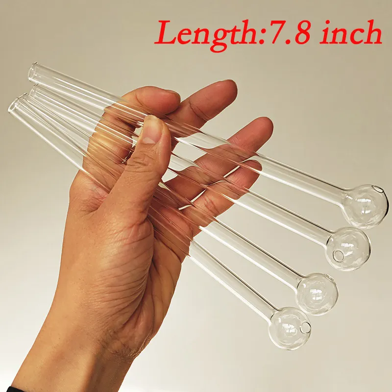 20cm Longueur Oil Nail Burning Jumbo Pipes 7,8 pouces Tuyau en verre clair Concentré de brûleur en verre Pyrex 200mm d'épaisseur Transparent durable Tubes à fumer en gros