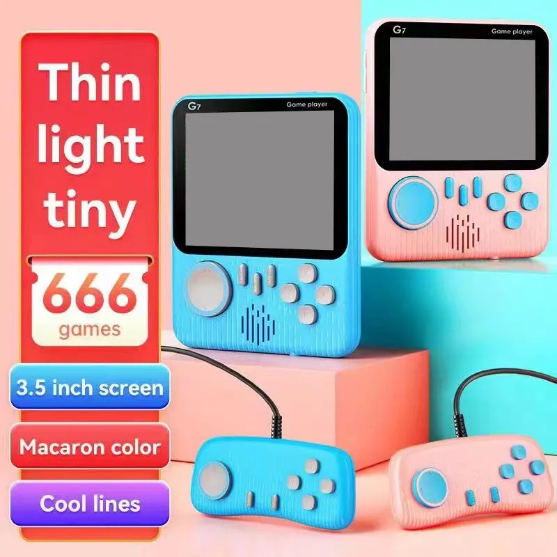 666 Console di gioco portatile portatile Mini lettori di gioco ultrasottili retrò Supporto per schermo LCD a colori HD da 3,5 pollici Collega TV Video Giochi doppi per bambini Regalo