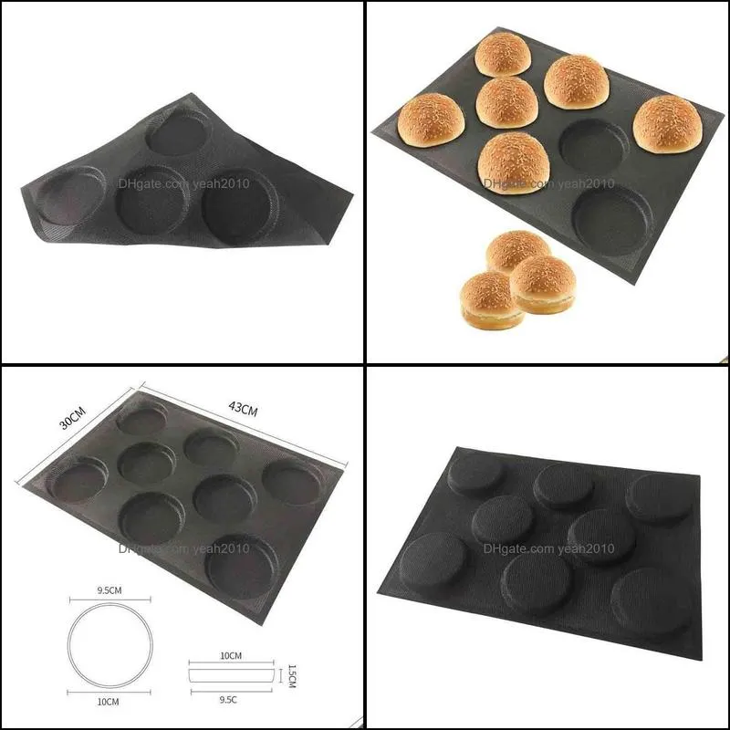 Silicone Hamburger Bread Forms Perforated Bakery Molds Non Stick Baking Sheets Fit Half Pan Size Moulds