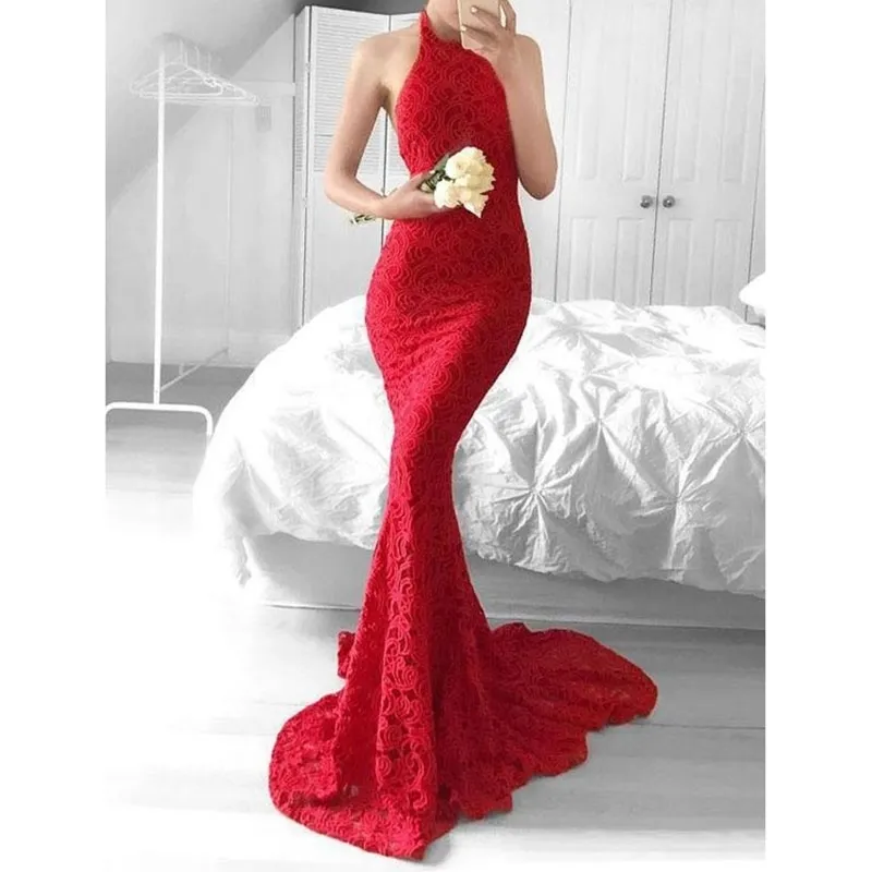 Summer Women Long Party Halter Backless Sexy Bodycon Sleeveless Red Maxi Night Dress 210415