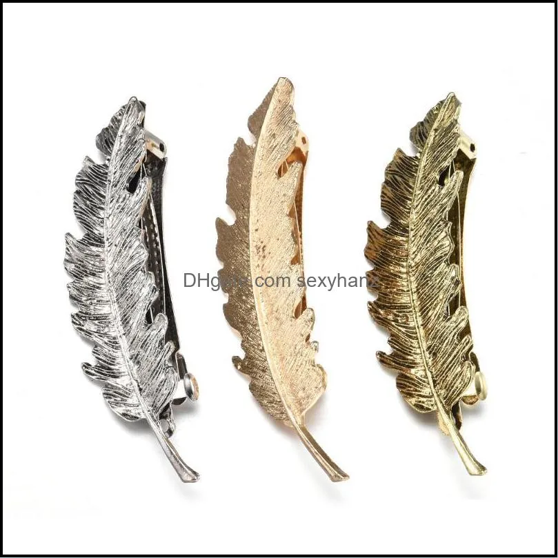 Hair Clips & Barrettes Korea Fashion Metal Feather Hairpin Satement Hairpins Hairwear Accessories Women Jewelry