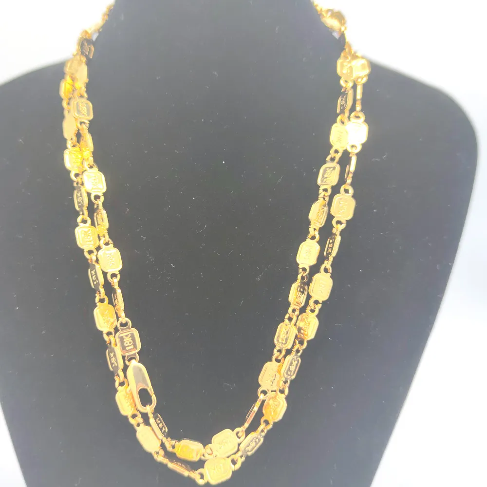 Fashion DIY Stamp Chains Jewelry 24K Yellow Solid Fine Gold Necklaces Pendants FREE Box 27INCH 31" 35 " Wholesale