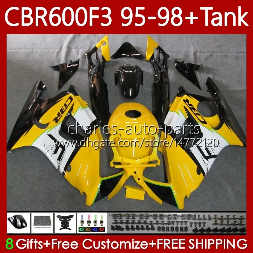 Bodywork +Tank For HONDA CBR600F3 600CC 600FS Yellow black 95-98 Body 64No.153 CBR 600 600F3 CBR600 F3 FS CC 1995 1996 1997 1998 CBR600FS CBR600-F3 95 96 97 98 Fairing Kit