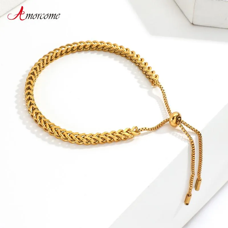 Cadena de eslabones Amorcome 2022 Diseño Moda para mujer Pulseras retorcidas delicadas Pulsera de acero inoxidable chapada en oro Joyería ajustableEnlace