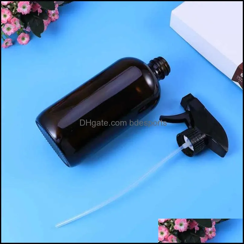 Bath Accessory Set 1 Of Glass Spray Bottles Refillable Bottle Travel Subpackaging Sprayer Brown (3Pcs 500ml And 3Pcs Caps)