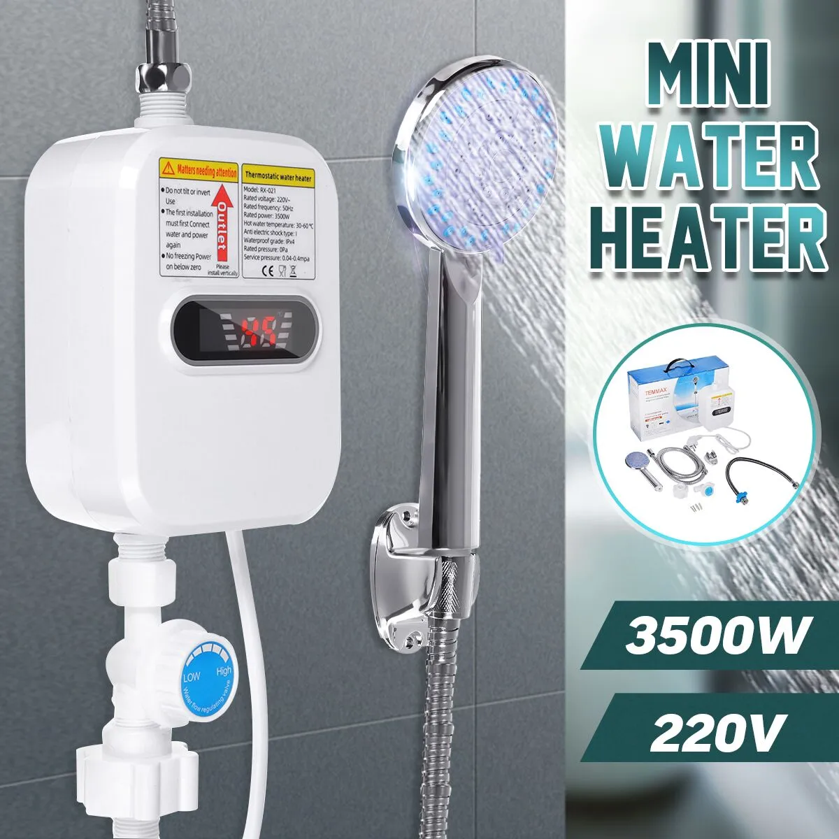 Mini chauffe-eau électrique instantané sans réservoir, robinet de cuisine, chauffage du robinet, écran LCD en 3 secondes, JY-018B