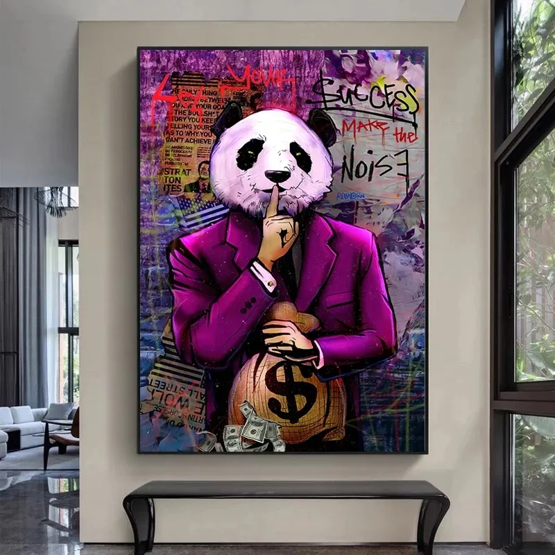 Let Your Success Make The Noise Posters and Prints Graffiti Art Canvas Paintings Abstract Panda Wall Art Pictures for Living Room Home Decoration Cuadros (No Frame)