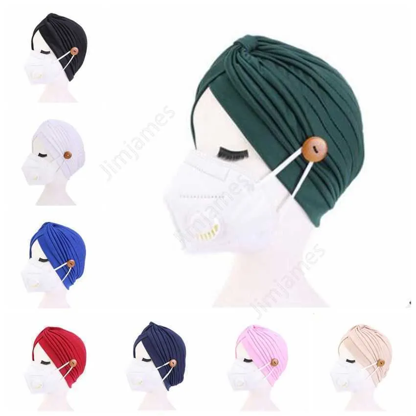 Turban Hat Female Pure Hair Band Hat Button Headband Turbante Headwear Hat Dorosłych Koronki Hendwarp Chemo Ręczniki Akcesoria do włosów DaJ270