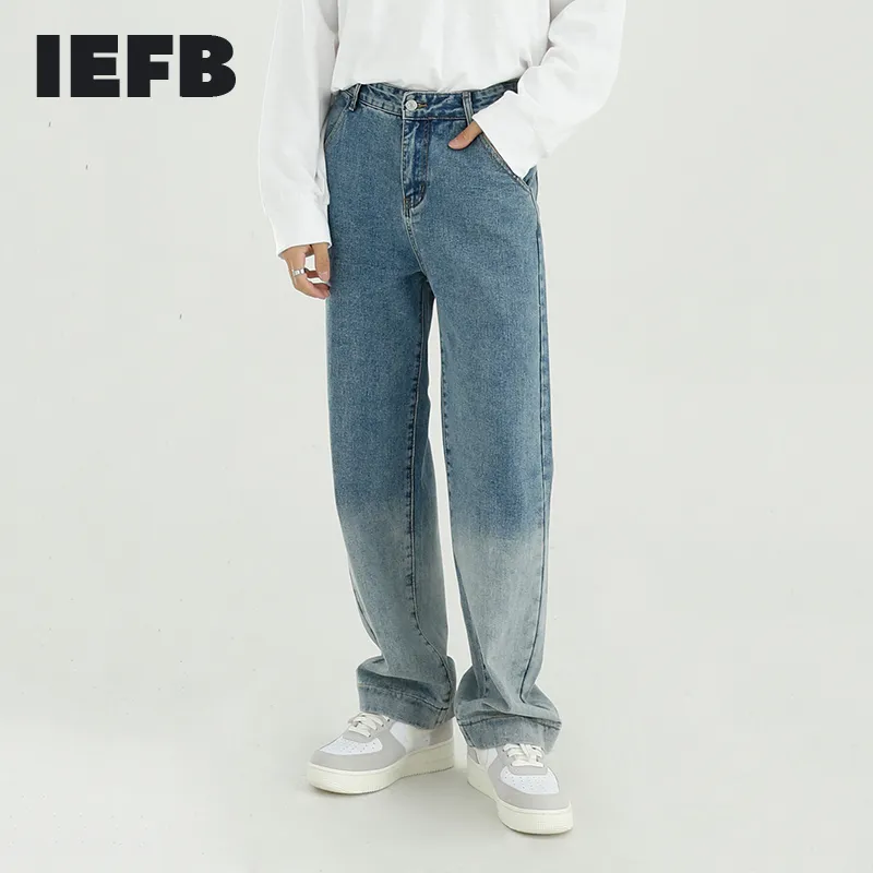 IEFB Printemps Couleur Bloc Patchwork Vintage Jeans Pour Hommes Mode Coréenne Lâche Droite Denim Toursers Streetwear 9Y5418 210524